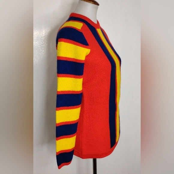 VINTAGE RED BLUE & YELLOW WHITE STAGE SWEATER - Picture 6 of 8